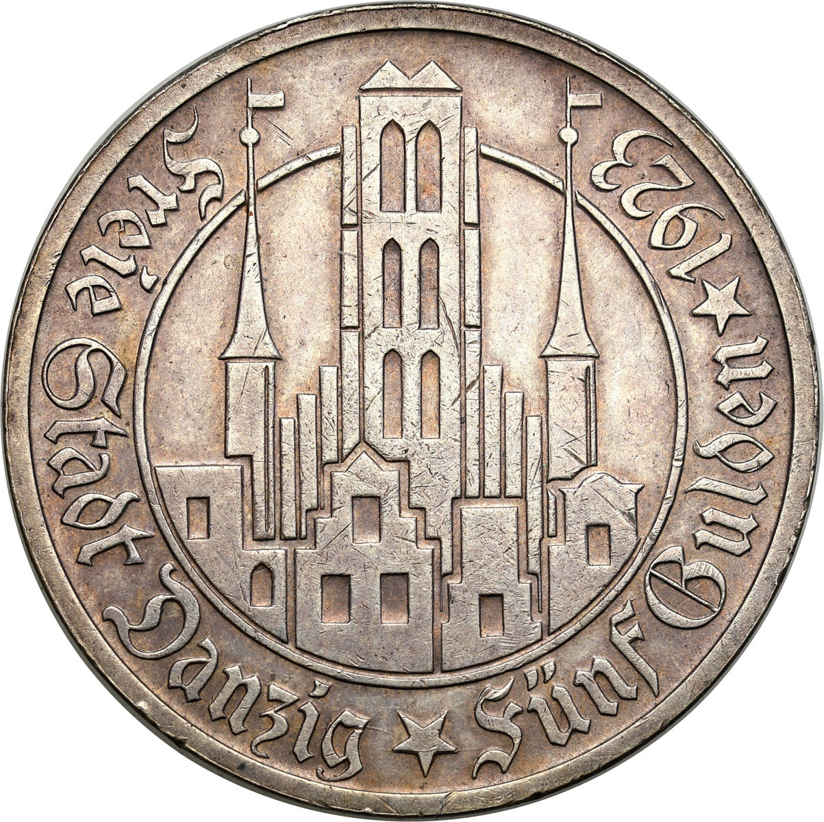 Wolne Miasto Gdańsk/Danzig. 5 Guldenów 1923 Kościół NMP